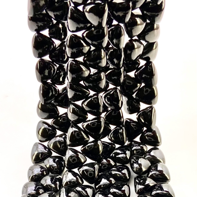 Black Spinel 8.5-9.5mm Smooth Trillion Shape AAA Grade Gemstone Beads Strand - Total 1 Strand of 8 Inch.