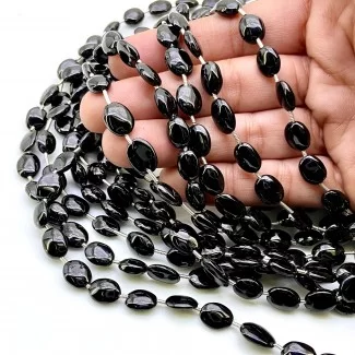 Black Spinel 9-11mm Smooth Oval Shape AA+ Grade 19 Inch Long Gemstone Beads Layout