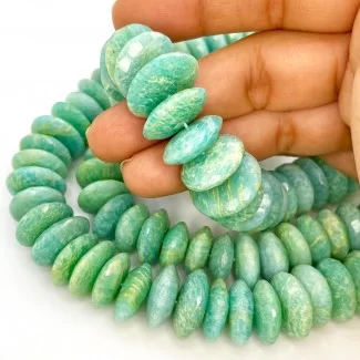 Amazonite 12-14mm German Cut Button Shape AAA Grade Gemstone Beads Strand - Total 1 Strand of 10 Inch.