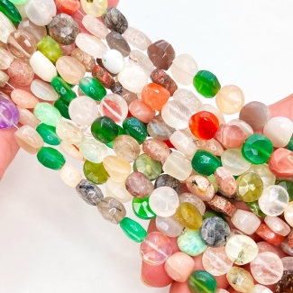 Multi Stones 8-9mm Faceted Coin Shape A Grade Gemstone Beads Lot - Total 12 Strands of 8 Inch.