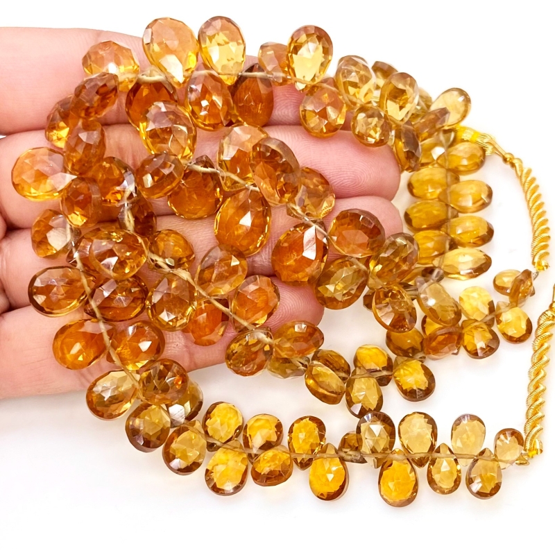 Whisky Quartz 8-12mm Briolette Pear Shape AAA Grade Gemstone Beads Strand - Total 1 Strand of 9 Inch.