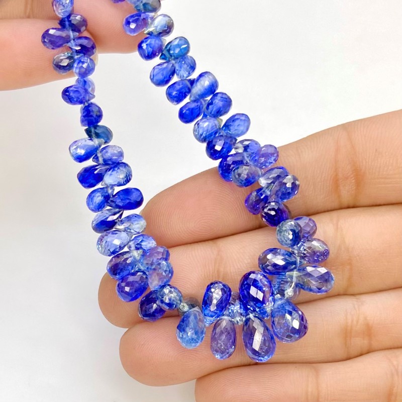 Kyanite 5.5-9.5mm Briolette Drop Shape AAA Grade 8 Inch Long Gemstone Beads Strand