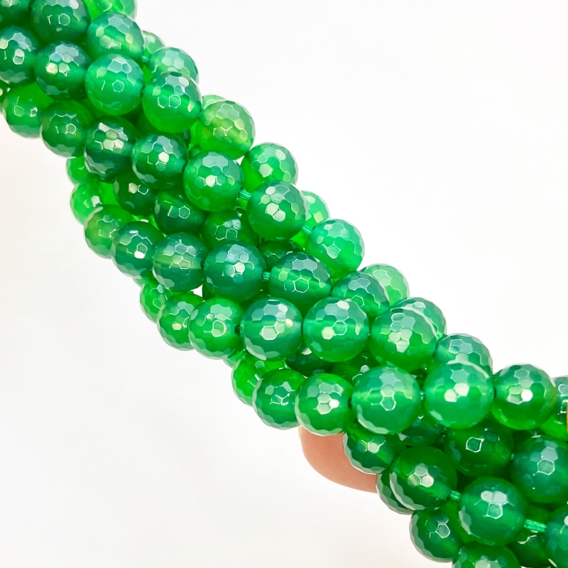 Green Chalcedony 8mm Faceted Round Shape AAA Grade Gemstone Beads Strand - Total 1 Strand of 10 Inch.