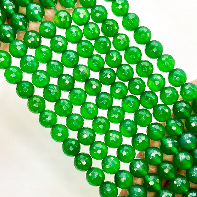 Green Chalcedony 8mm Faceted Round Shape AAA Grade Gemstone Beads Strand - Total 1 Strand of 10 Inch.