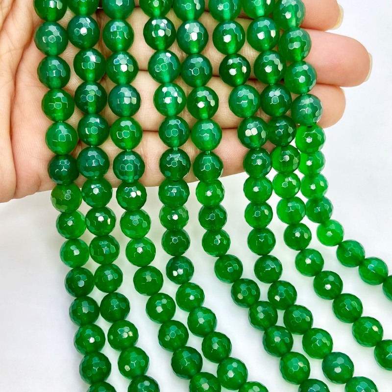 Green Chalcedony 8mm Faceted Round Shape AAA Grade Gemstone Beads Strand - Total 1 Strand of 10 Inch.