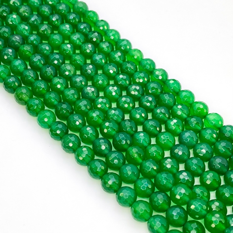 Green Chalcedony 8mm Faceted Round Shape AAA Grade Gemstone Beads Strand - Total 1 Strand of 10 Inch.