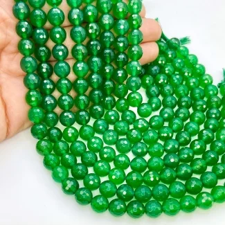 Green Chalcedony 8mm Faceted Round Shape AAA Grade Gemstone Beads Strand - Total 1 Strand of 10 Inch.