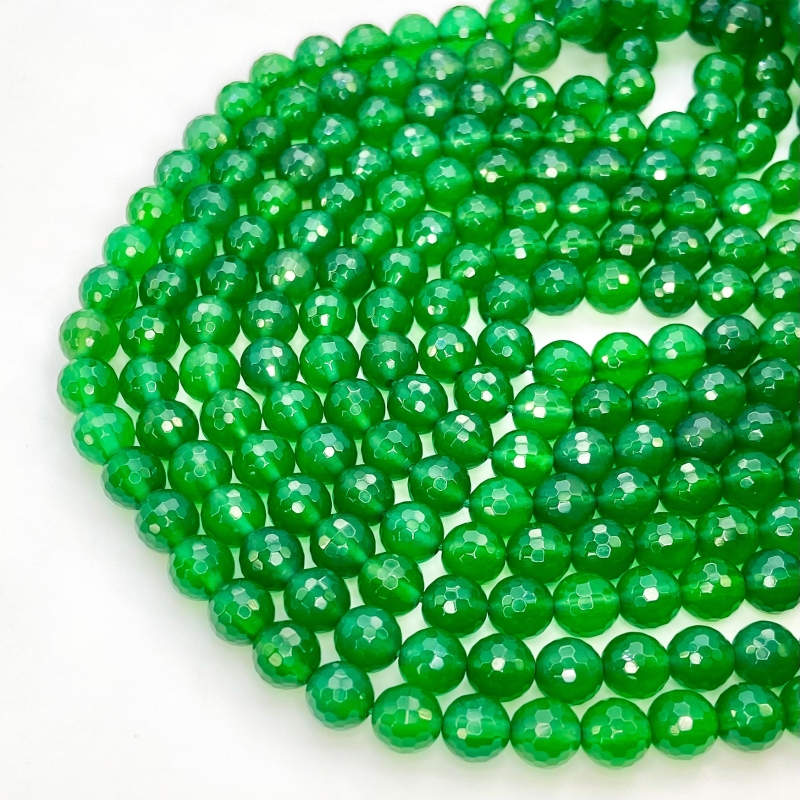 Green Chalcedony 8mm Faceted Round Shape AAA Grade Gemstone Beads Strand - Total 1 Strand of 10 Inch.