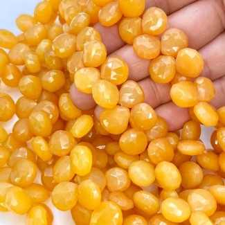 Orange Chalcedony 11-12mm Briolette Heart Shape AAA Grade Gemstone Beads Strand - Total 1 Strand of 8 Inch.