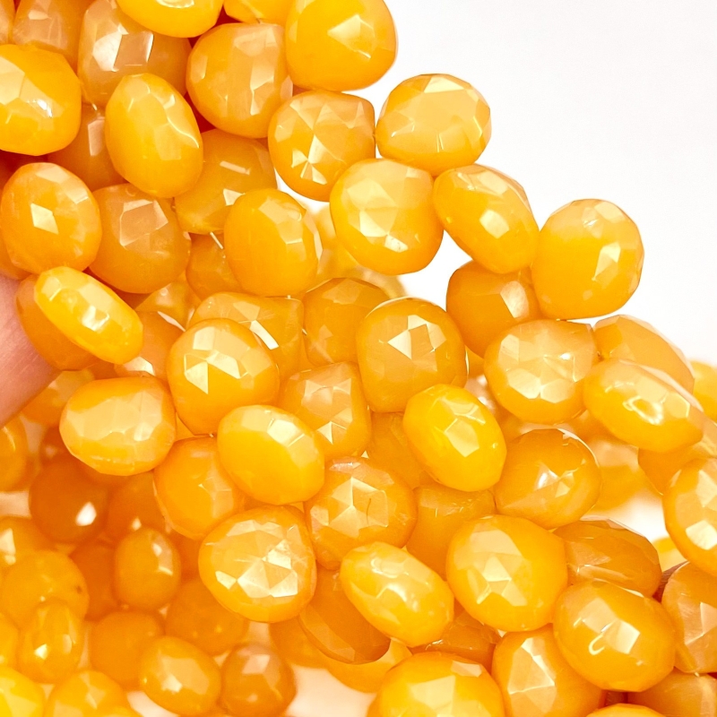 Orange Chalcedony 11-12mm Briolette Heart Shape AAA Grade Gemstone Beads Strand - Total 1 Strand of 8 Inch.