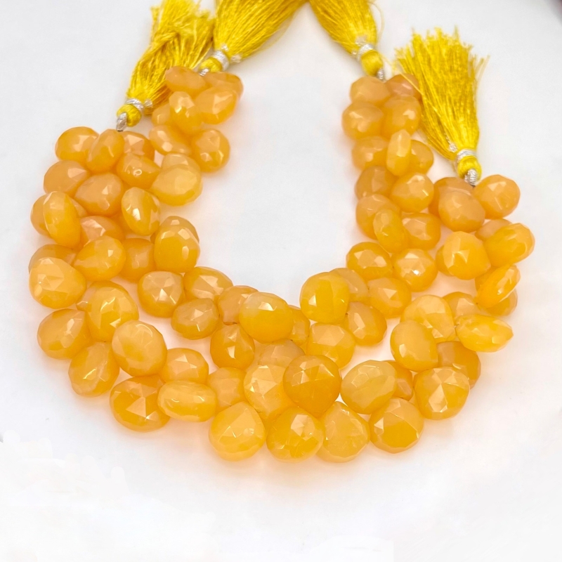 Orange Chalcedony 11-12mm Briolette Heart Shape AAA Grade Gemstone Beads Strand - Total 1 Strand of 8 Inch.