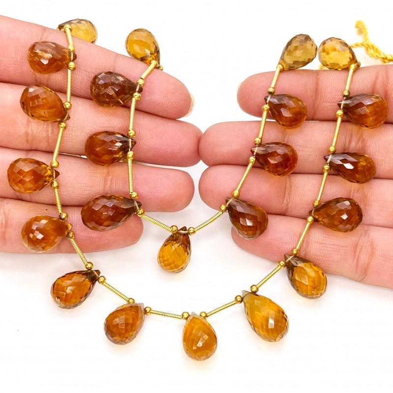 Whisky Quartz 11.5-17mm Briolette Drop Shape AAA Grade Multi Strand Beads Layout - Total 2 Strands of 9-10 Inch.