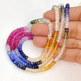 Multi Sapphire 4-4.5mm Faceted Rondelle Shape AA+ Grade 18 Inch Long Gemstone Beads Strand