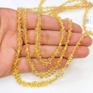 Yellow Sapphire 2.5-4.5mm Briolette Drop Shape AAA Grade 15 Inch Long Gemstone Beads Strand
