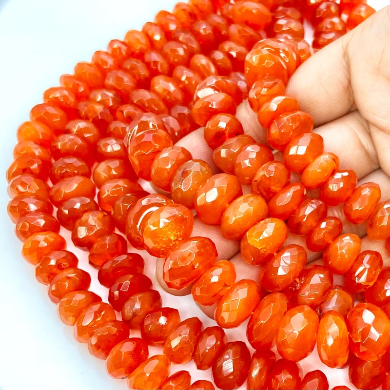 Carnelian 10-14mm Faceted Rondelle Shape AA Grade Gemstone Beads Strand - Total 1 Strand of 10 Inch.