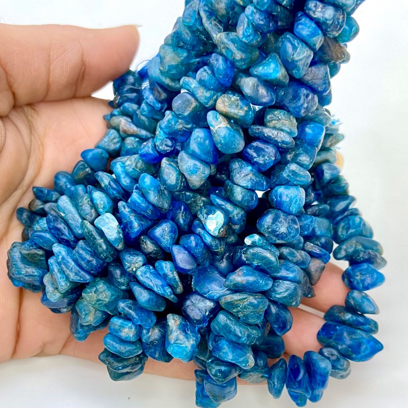 Neon Blue Apatite 8-15mm Rough Cut Nugget Shape AA Grade 10 Inch Long Gemstone Beads Strand