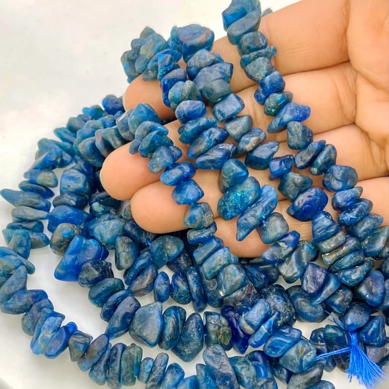 Neon Blue Apatite 8-15mm Rough Cut Nugget Shape AA Grade Gemstone Beads Strand - Total 1 Strand of 10 Inch.