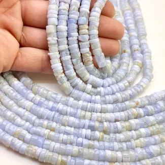 Natural Blue Chalcedony 5-7mm Smooth Wheel Shape A Grade Gemstone Beads Strand - Total 1 Strand of 13 Inch.
