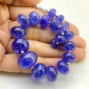 Tanzanite 8.5-16mm Smooth Rondelle Shape AA+ Grade Gemstone Beads Strand - Total 1 Strand of 7 Inch.