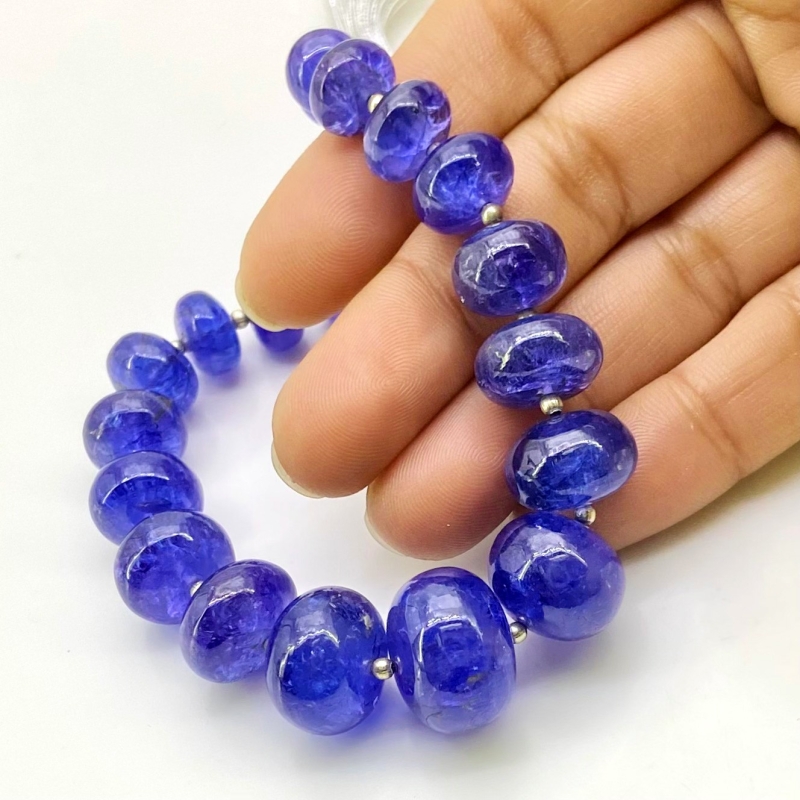 Tanzanite 8.5-16mm Smooth Rondelle Shape AA+ Grade Gemstone Beads Strand - Total 1 Strand of 7 Inch.