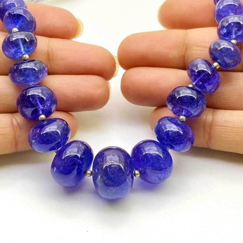 Tanzanite 9-17mm Smooth Rondelle Shape AA+ Grade Gemstone Beads Strand - Total 1 Strand of 8 Inch.