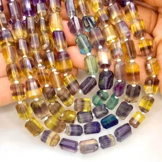 Multi Fluorite 9-11mm Step Cut Nugget Shape AA+ Grade Gemstone Beads Strand - Total 1 Strand of 13 Inch.
