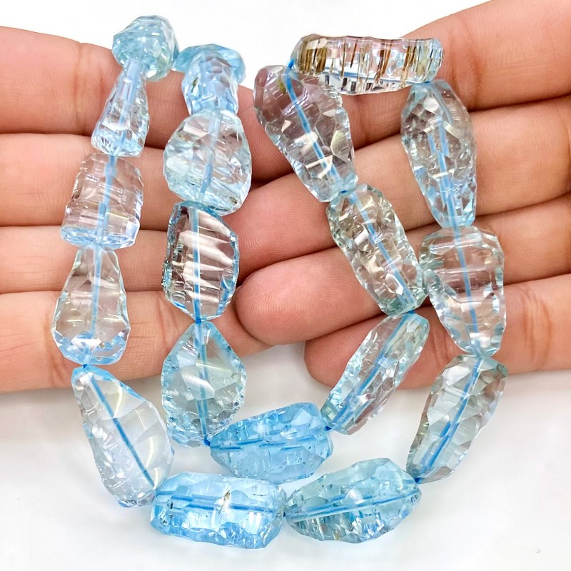 Sky Blue Topaz 15-25mm Concave Cut Nugget Shape AA+ Grade Gemstone Beads Strand - Total 1 Strand of 16 Inch.