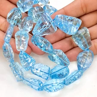 Sky Blue Topaz 16-25mm Concave Cut Nugget Shape AA+ Grade Gemstone Beads Strand - Total 1 Strand of 18 Inch.