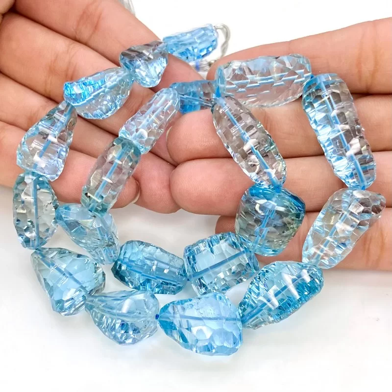 Sky Blue Topaz 9-30mm Concave Cut Nugget Shape AA+ Grade Gemstone Beads Strand - Total 1 Strand of 16 Inch.