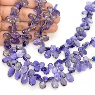 Iolite 7-12mm Briolette Pear Shape AA Grade Gemstone Beads Lot - Total 3 Strands of 8 Inch.