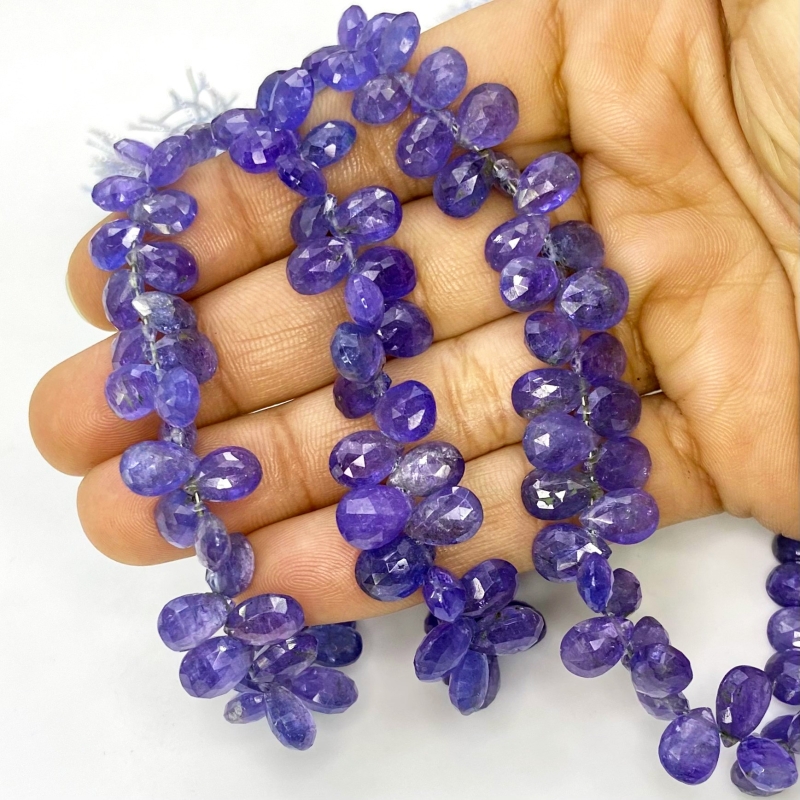 Tanzanite 7.5-9.5mm Briolette Pear Shape A Grade Gemstone Beads Strand - Total 1 Strand of 8 Inch.