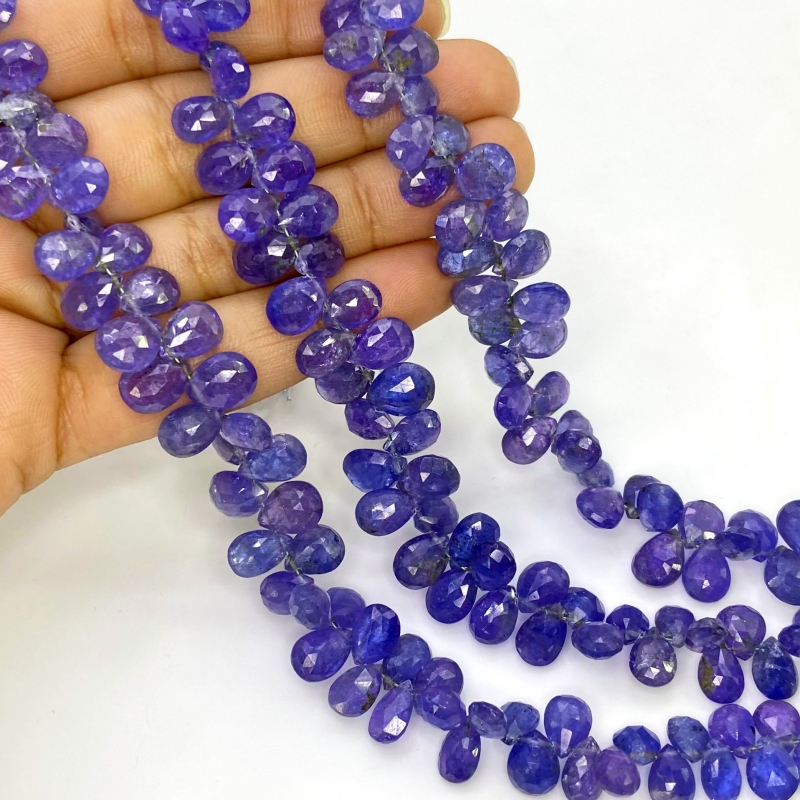 Tanzanite 7.5-9.5mm Briolette Pear Shape A Grade Gemstone Beads Strand - Total 1 Strand of 8 Inch.