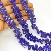 Tanzanite 7.5-9.5mm Briolette Pear Shape A Grade Gemstone Beads Strand - Total 1 Strand of 8 Inch.