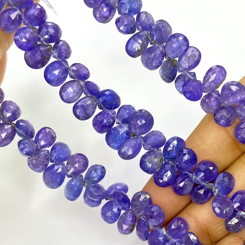 Tanzanite 7.5-9.5mm Briolette Pear Shape A Grade Gemstone Beads Strand - Total 1 Strand of 8 Inch.