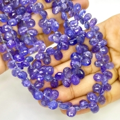 Tanzanite 7.5-9.5mm Briolette Pear Shape A Grade Gemstone Beads Strand - Total 1 Strand of 8 Inch.