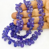 Tanzanite 7.5-9.5mm Briolette Pear Shape A Grade Gemstone Beads Strand - Total 1 Strand of 8 Inch.