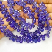 Tanzanite 7.5-9.5mm Briolette Pear Shape A Grade Gemstone Beads Strand - Total 1 Strand of 8 Inch.