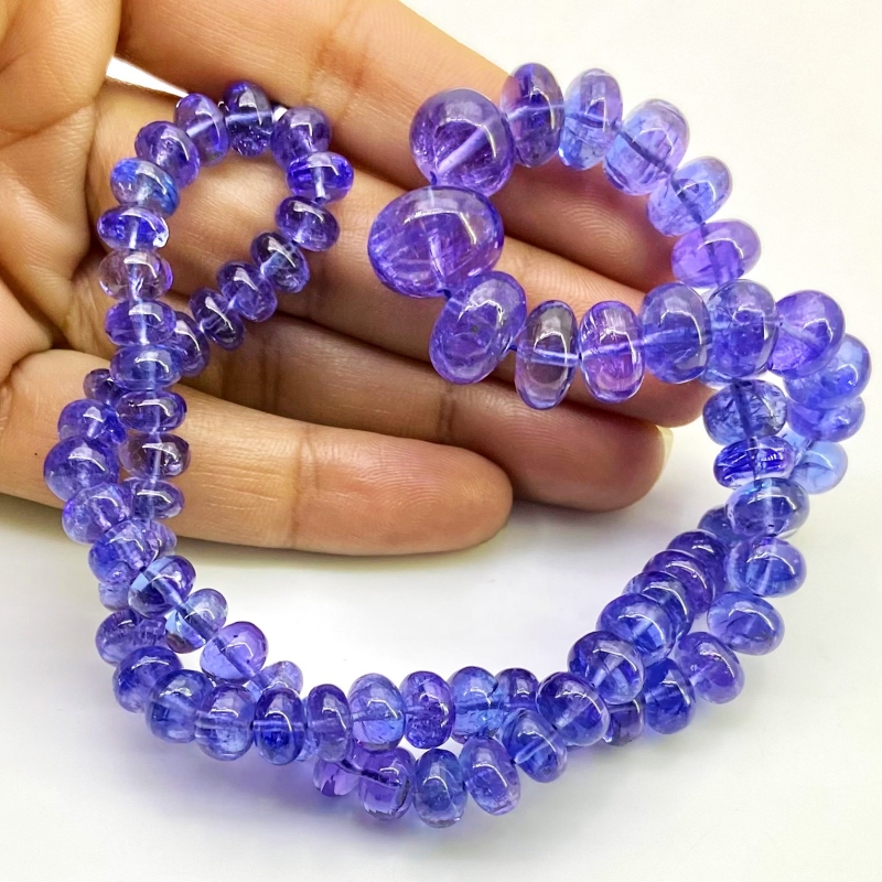 Tanzanite 7-13mm Smooth Rondelle Shape AA+ Grade Gemstone Beads Strand - Total 1 Strand of 16 Inch.