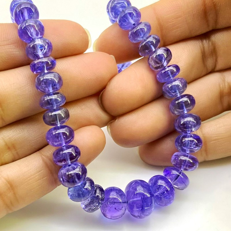 Tanzanite 7-13mm Smooth Rondelle Shape AA+ Grade Gemstone Beads Strand - Total 1 Strand of 16 Inch.