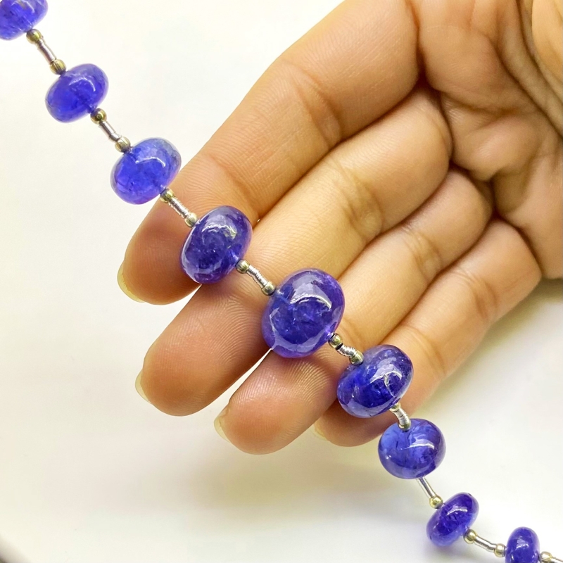 Tanzanite 8-14.5mm Smooth Rondelle Shape AA+ Grade Gemstone Beads Layout - Total 1 Strand of 8 Inch.