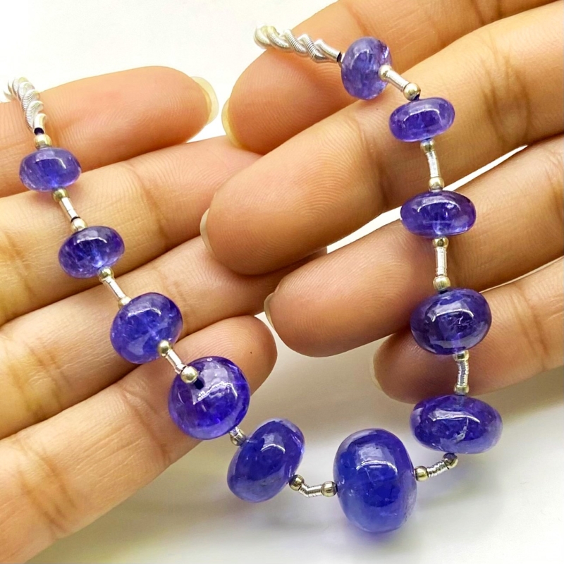 Tanzanite 8-14.5mm Smooth Rondelle Shape AA+ Grade Gemstone Beads Layout - Total 1 Strand of 8 Inch.