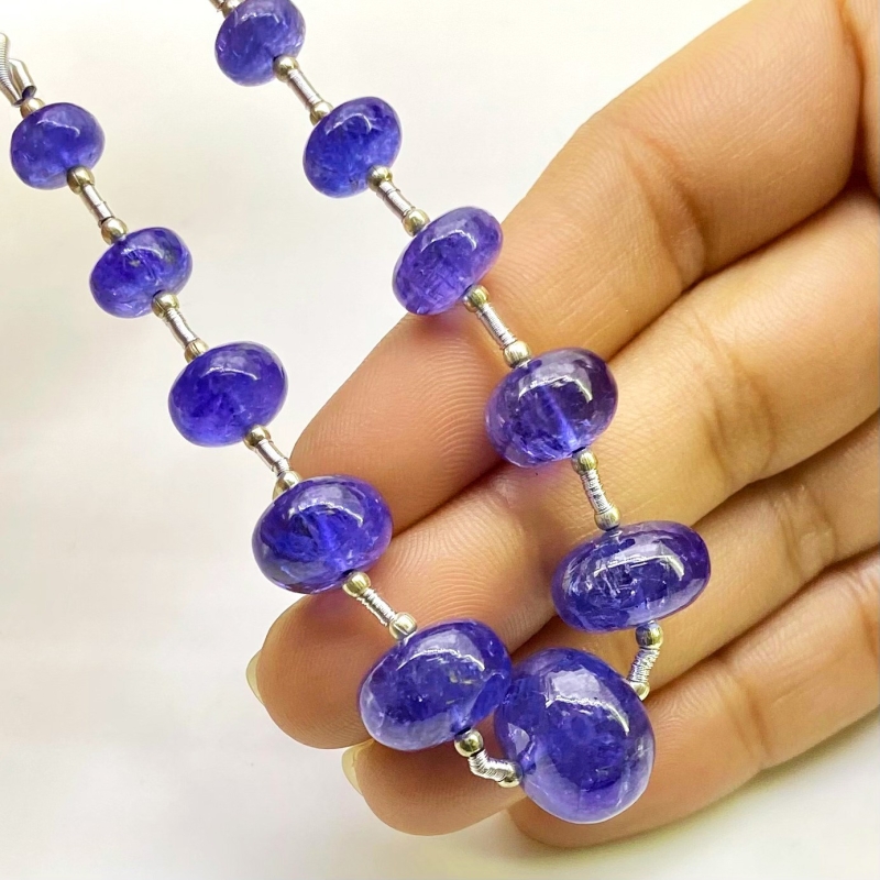 Tanzanite 8-14.5mm Smooth Rondelle Shape AA+ Grade Gemstone Beads Layout - Total 1 Strand of 8 Inch.