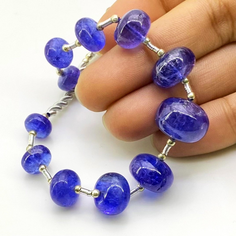Tanzanite 8-14.5mm Smooth Rondelle Shape AA+ Grade Gemstone Beads Layout - Total 1 Strand of 8 Inch.