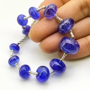 Tanzanite 8-14.5mm Smooth Rondelle Shape AA+ Grade Gemstone Beads Layout - Total 1 Strand of 8 Inch.
