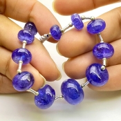 Tanzanite 8-14.5mm Smooth Rondelle Shape AA+ Grade Gemstone Beads Layout - Total 1 Strand of 8 Inch.