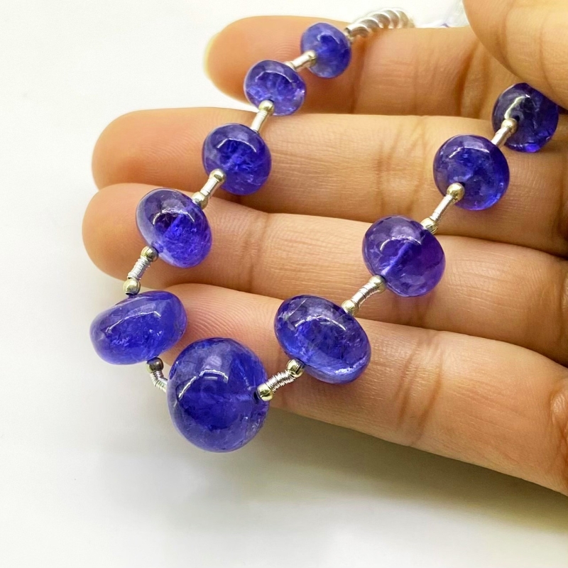 Tanzanite 8-14.5mm Smooth Rondelle Shape AA+ Grade Gemstone Beads Layout - Total 1 Strand of 8 Inch.