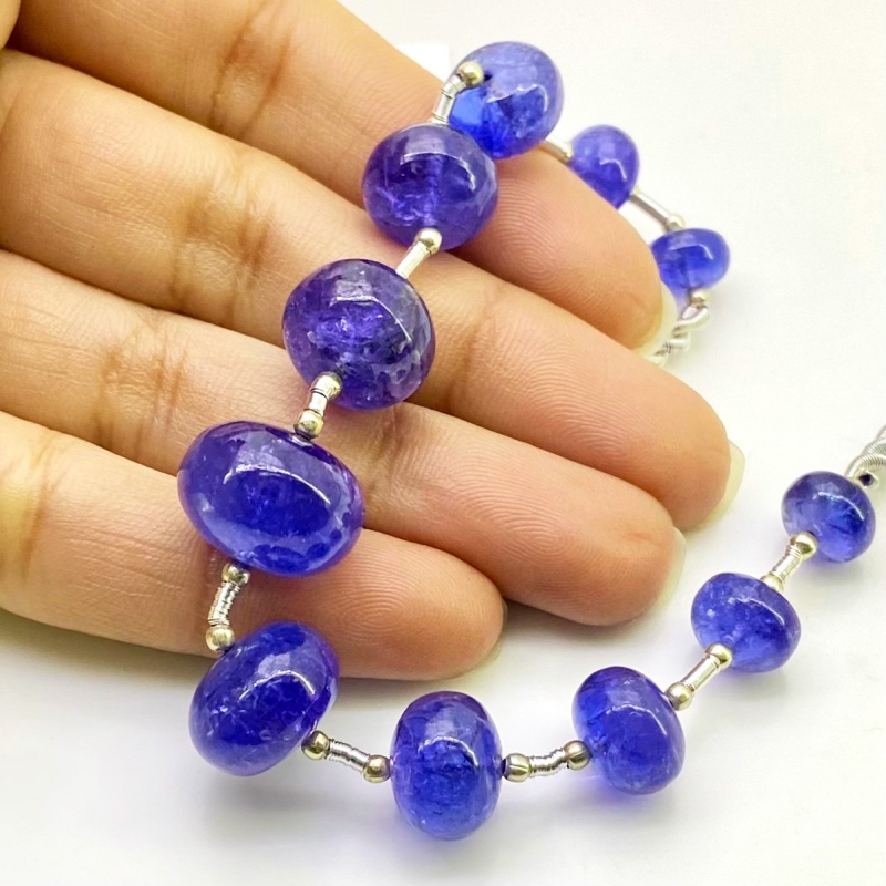 Tanzanite 8-14.5mm Smooth Rondelle Shape AA+ Grade Gemstone Beads Layout - Total 1 Strand of 8 Inch.