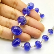 Tanzanite 8-14.5mm Smooth Rondelle Shape AA+ Grade Gemstone Beads Layout - Total 1 Strand of 8 Inch.