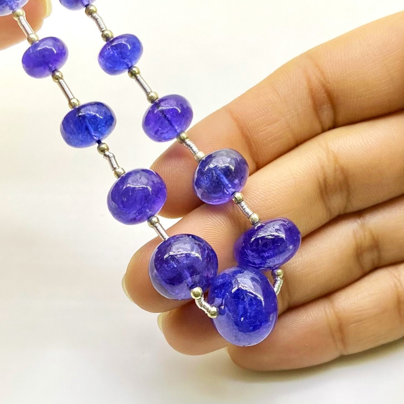 Tanzanite 8-14.5mm Smooth Rondelle Shape AA+ Grade Gemstone Beads Layout - Total 1 Strand of 8 Inch.
