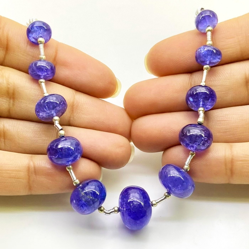 Tanzanite 8-14.5mm Smooth Rondelle Shape AA+ Grade Gemstone Beads Layout - Total 1 Strand of 8 Inch.